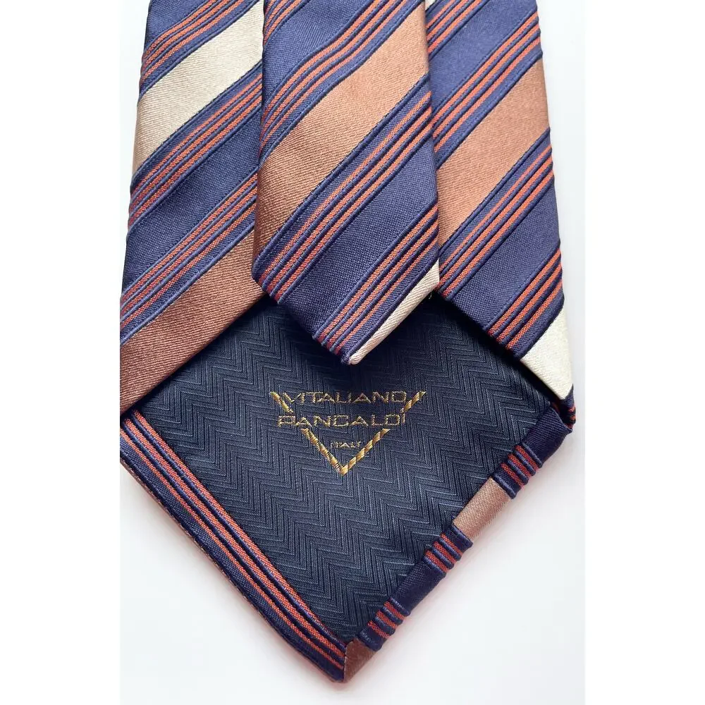 Vitaliano Pancaldi Brown and Navy Diagonal Striped Luxury Neck Tie Made in Italy